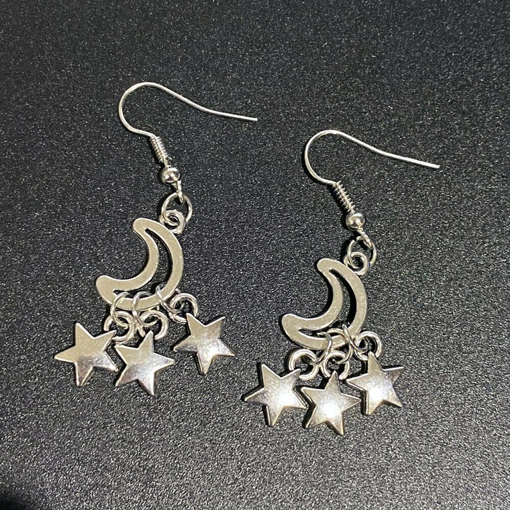 Moon & Stars Silver Earrings - Picture 3 of 4